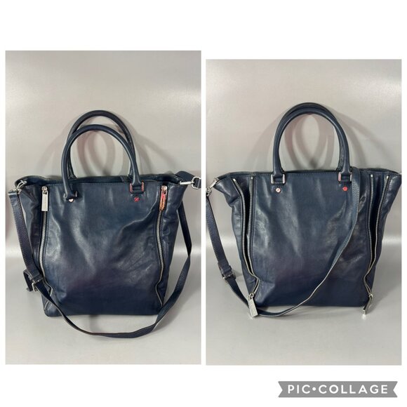 MICHAEL MICHAEL KORS NEWMAN NAVY BLUE LEATHER LARGE TOTE,SHOULDER BAG,CROSSBODY - Picture 1 of 15